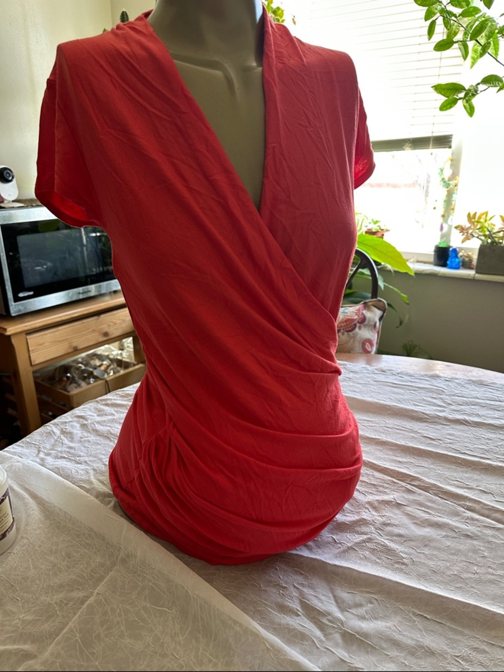 Women’s Maternity’s Wrap look Short Sleeve Top -Coral